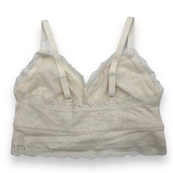 Aerie Rib Eyelash Lace Trim Longline Bralette XL Heather Frost Cream Stretch NWT - Picture 2 of 6